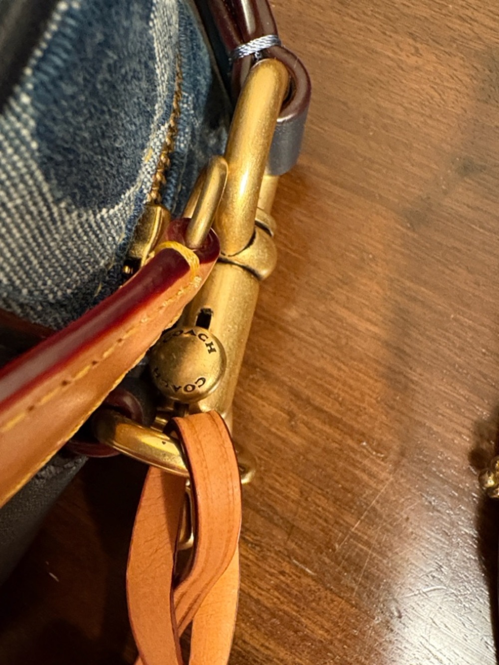Coach Blue Denim Signature C  Crossbody Bag with Tan Accents - Picture 5 of 15